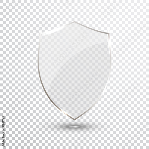 Transparent Shield. Safety Glass Badge Icon. Privacy Guard Banner. Protection Shield Concept. Decoration Secure Element. Defense Sign. Conservation Symbol. Vector illustration