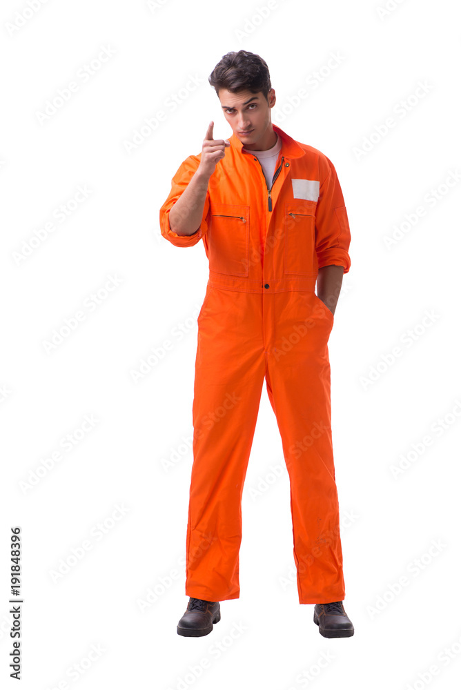 Prisoner in orange robe isolated on white background Prisoner in orange robe isolated on white background