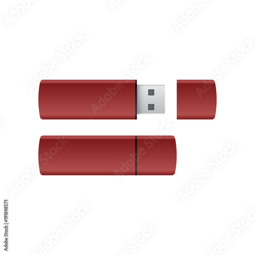 Red USB pen drives on white background vector