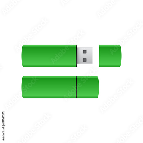 Green USB pen drives on white background vector