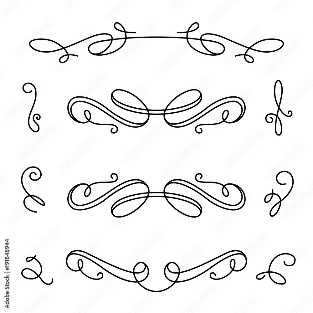 Scroll elements, set of vintage calligraphic vignettes