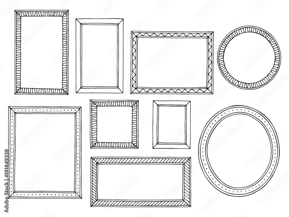 Picture frame graphic black white isolated sketch set illustration vector