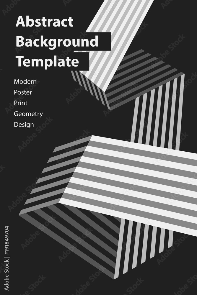 Poster design template with origami stripe in black and white style. Abstract vector background