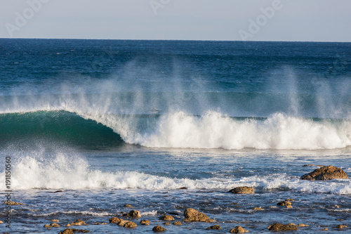 Waves great and perfect for surfing on a winter day with swell of dreams in Catalonya, Spain