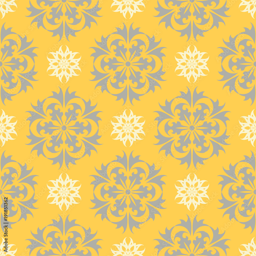 Floral background. Yellow gray and white seamless pattern