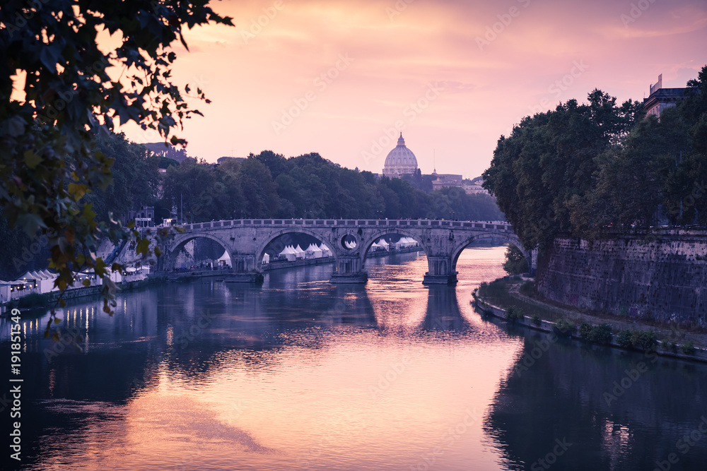 Fototapeta premium Rome cityscape with bridge over Tiber river