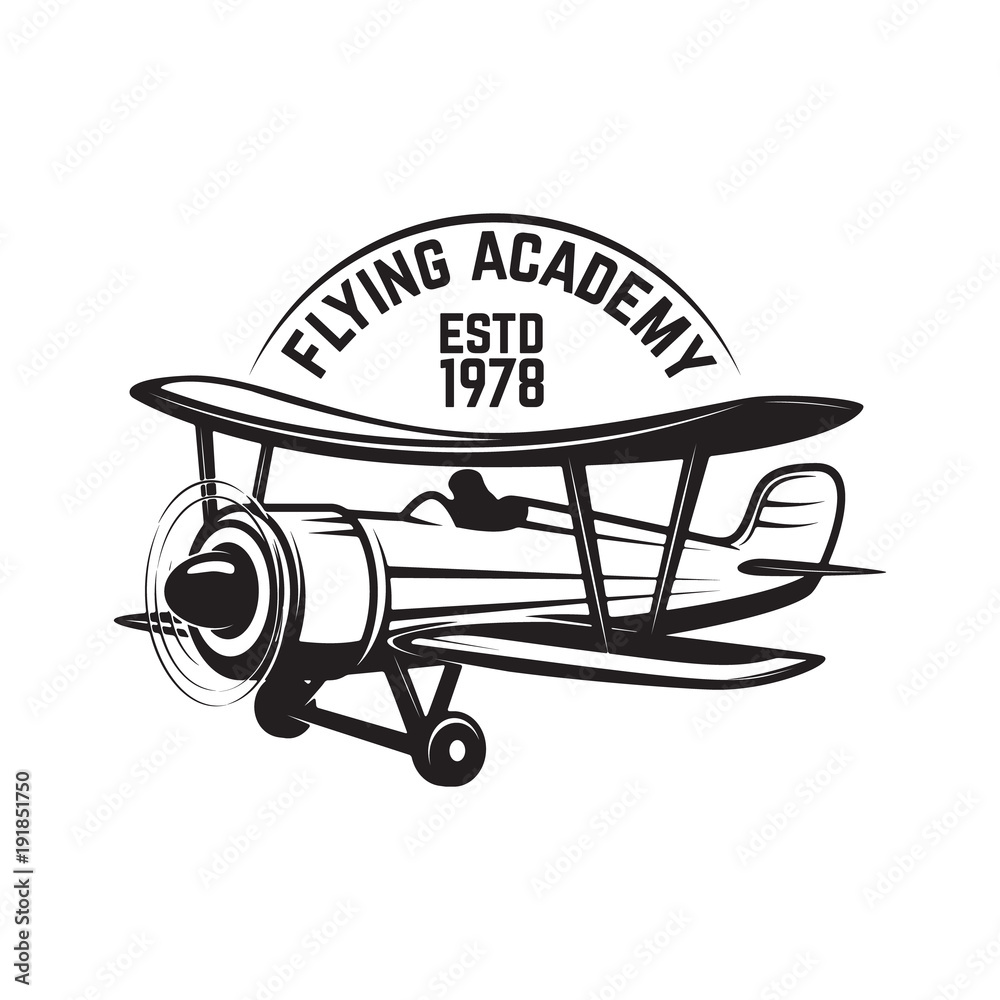 Aviation training center emblem template with retro airplane. Design element for logo, label, emblem, sign. Aviation training center emblem template with retro airplane. Design element for logo, label, emblem, sign.