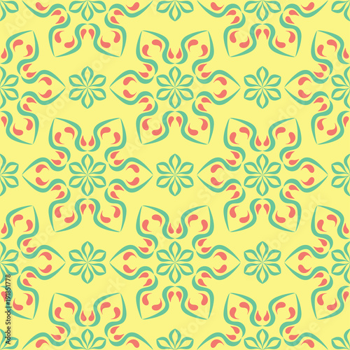 Multi colored seamless floral background. Pink blue green and yellow pattern