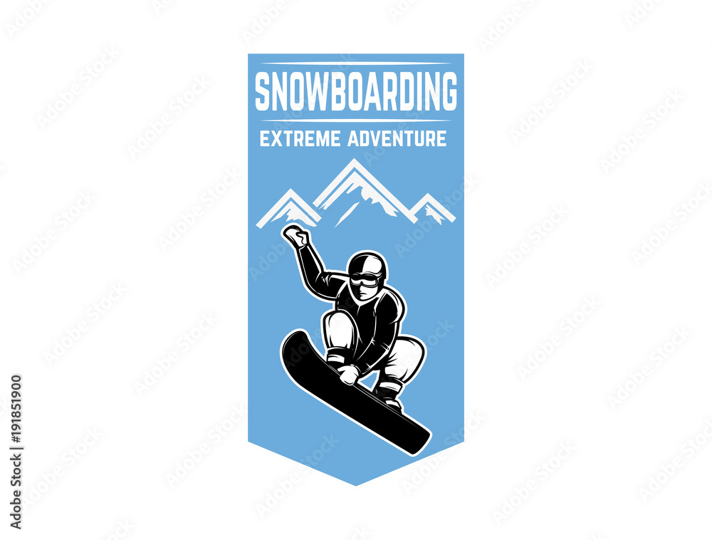 Snowboarding. Emblem with snowboarder. Design element for logo, label, emblem, sign. Snowboarding. Emblem with snowboarder. Design element for logo, label, emblem, sign.