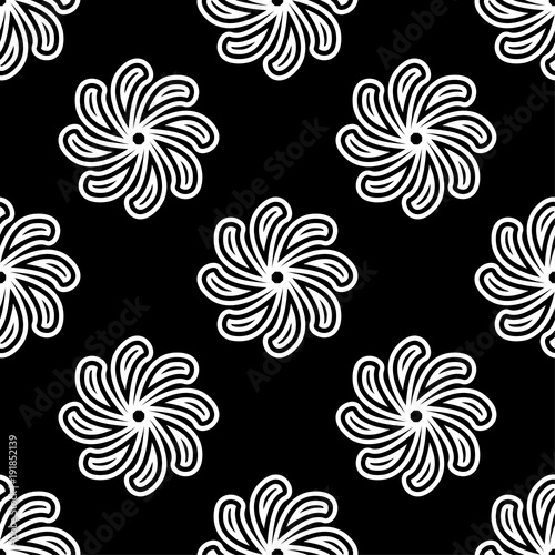 Black and white floral ornament. Seamless pattern