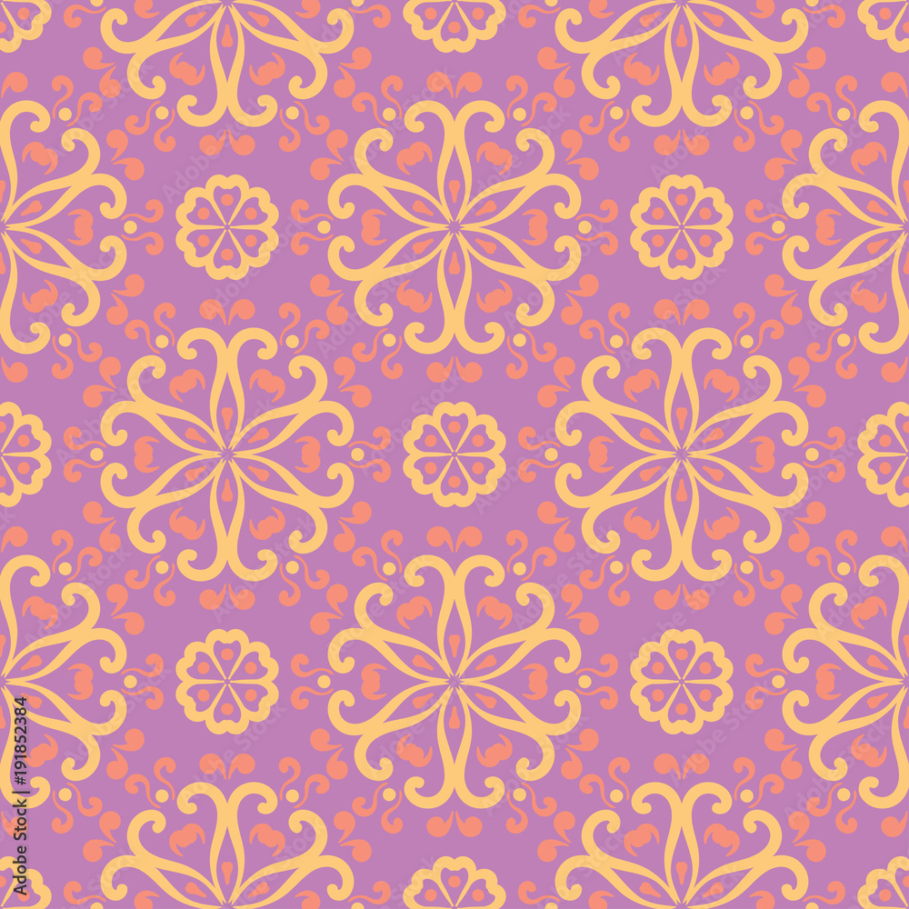 Floral seamless pattern. Bright violet background with colored design