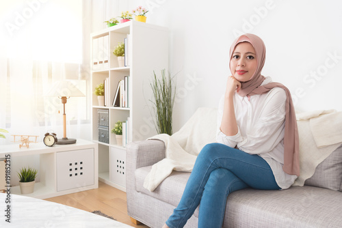 beautiful muslim woman wearing leisurely clothing