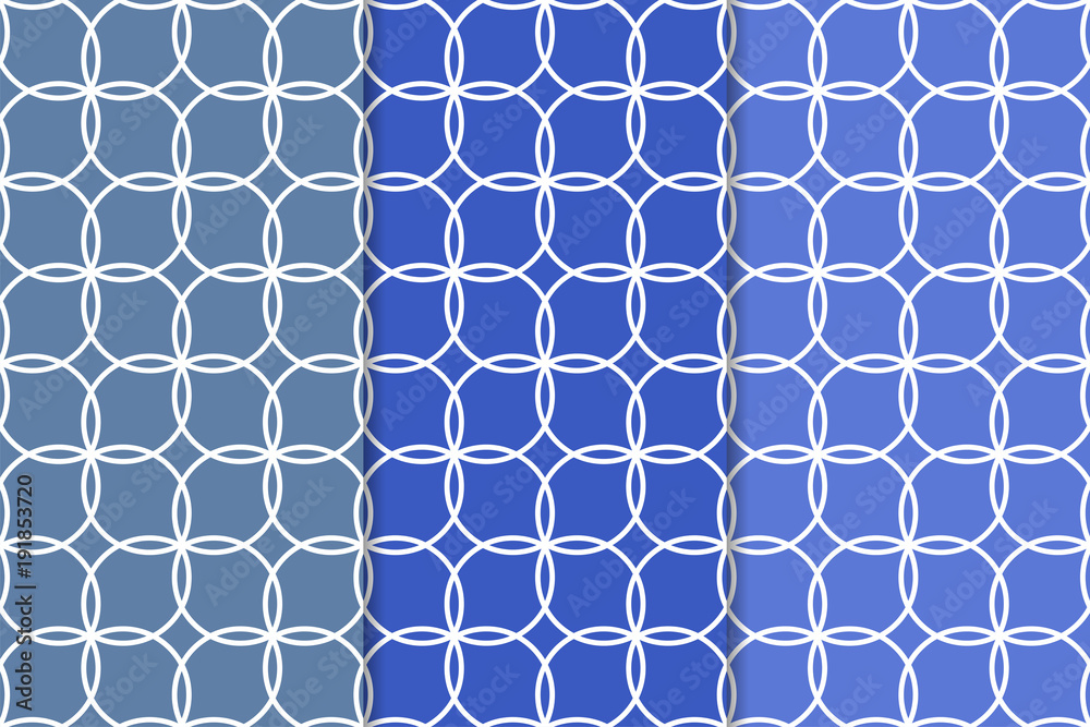Blue geometric ornaments. Set of seamless patterns Blue geometric ornaments. Set of seamless patterns