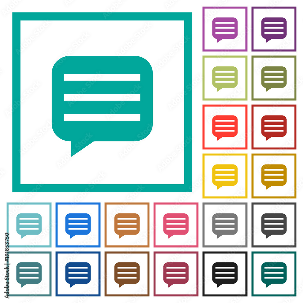 Message box with rows flat color icons with quadrant frames Message box with rows flat color icons with quadrant frames