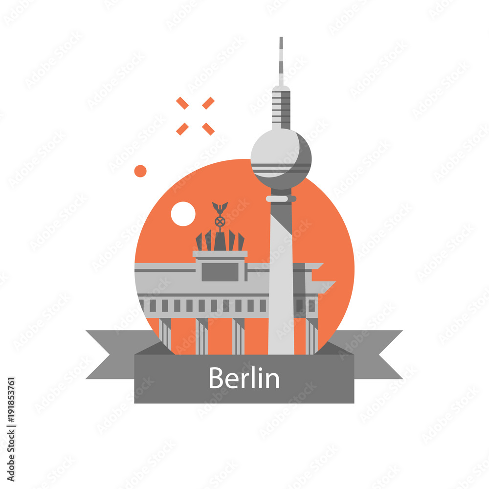 Obraz premium Symbol Berlina, Brama Brandenburska i Wieża, Cel podróży Niemcy, słynny punkt orientacyjny, koncepcja turystyki