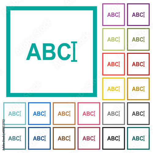 Typing text with cursor flat color icons with quadrant frames