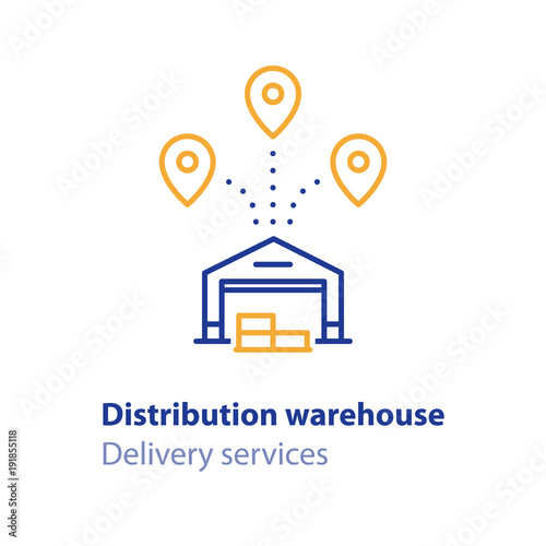 Distribution services, warehouse and transportation, icon set