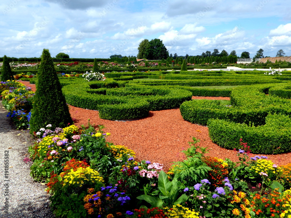 colorful baroque garden at Rundale palace in Latvia