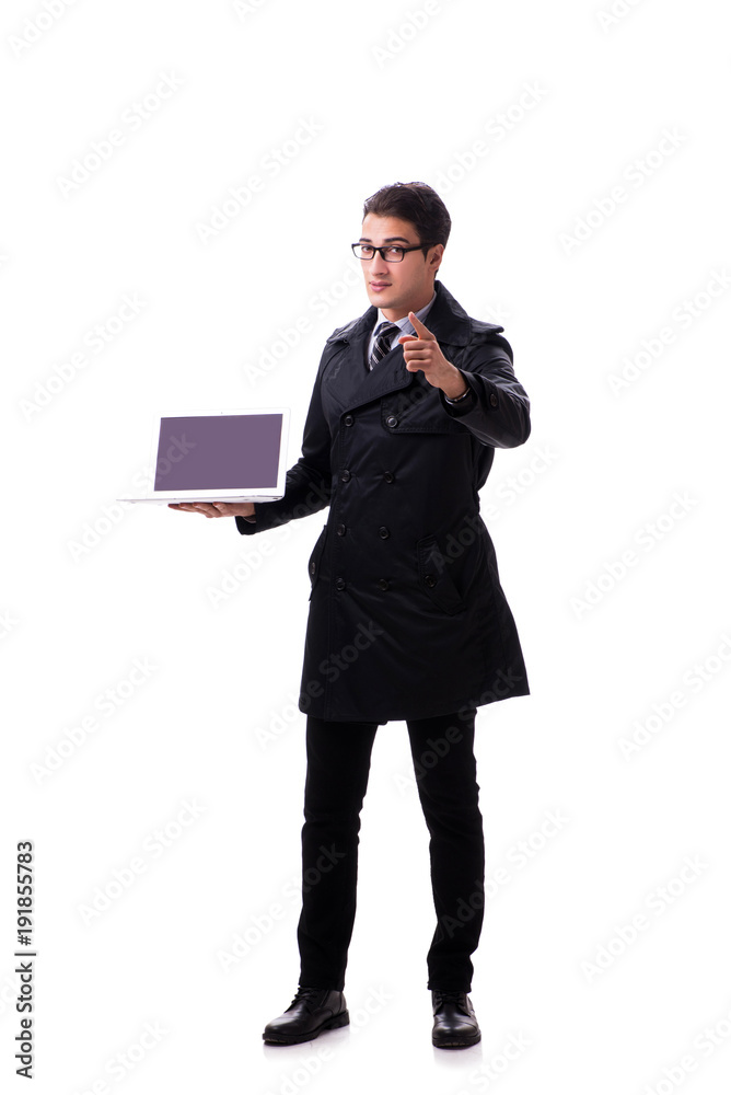 Young businessman with laptop isolated on white background Young businessman with laptop isolated on white background