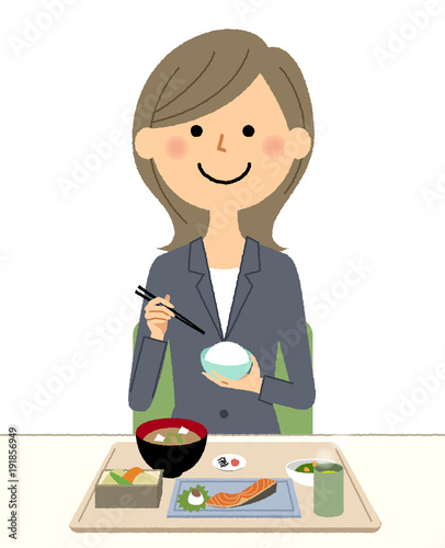 スーツの女性　食事