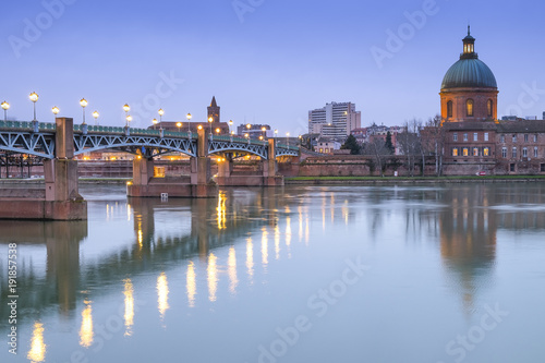 View of Garonne river and hospital La Grave in Toulouse city 