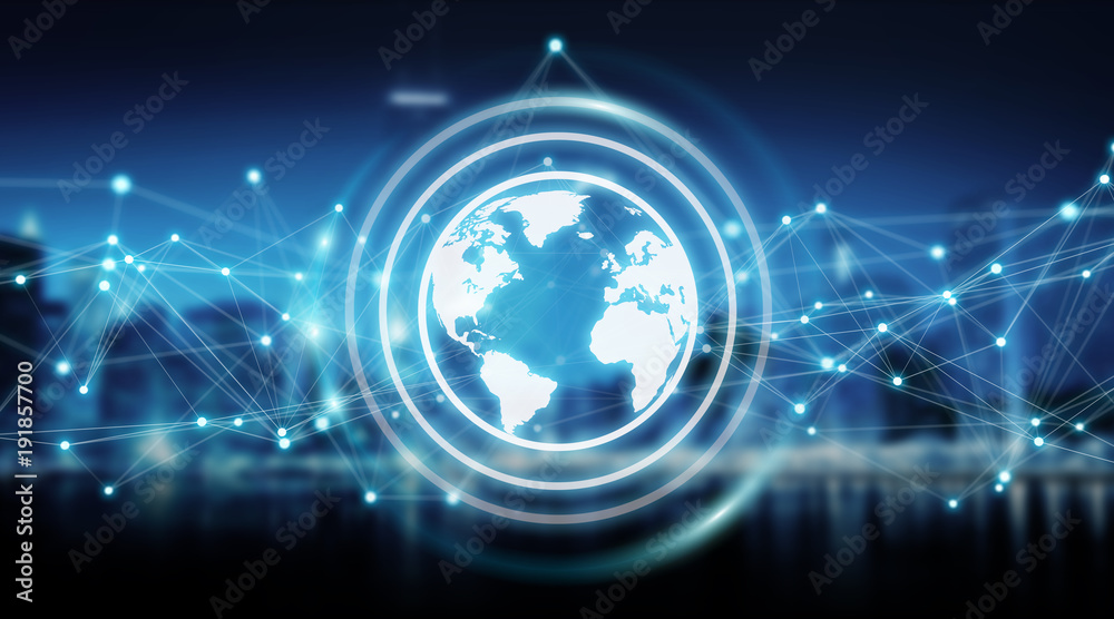 Obraz premium Connections system on world icon 3D rendering