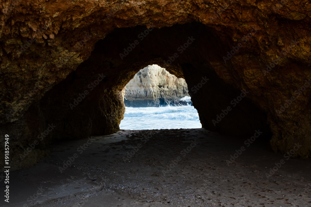 Sunny day, ocean cliffs, sand beach panorama view seascape outdoor, inspiring pleasure background