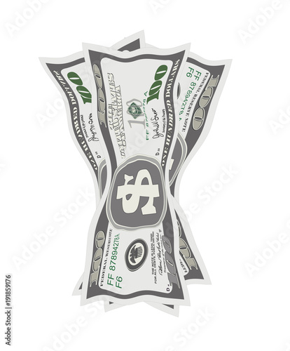 Vector illustration of crumpled dollar bills on white background.