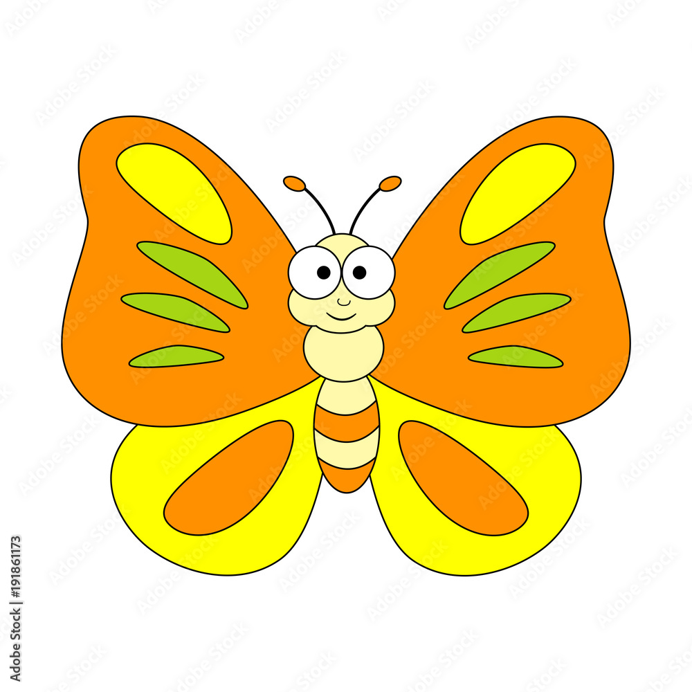 Cute cartoon butterfly. Vector illustration isolated on white ...