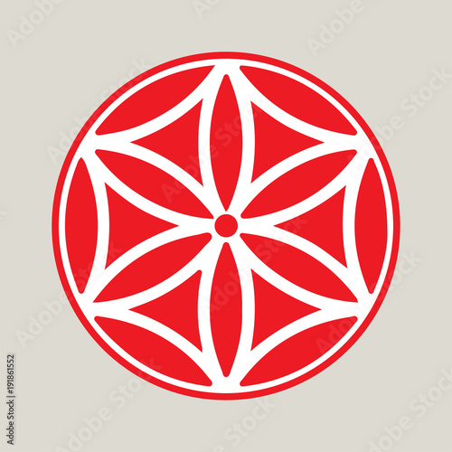 Vector symbol: The flower of Aphrodite made up of six vesica piscis. The Rose of Aphrodite, known as the Flower of Love or Venus, that embraces the power of attraction. Heraldic Rose.