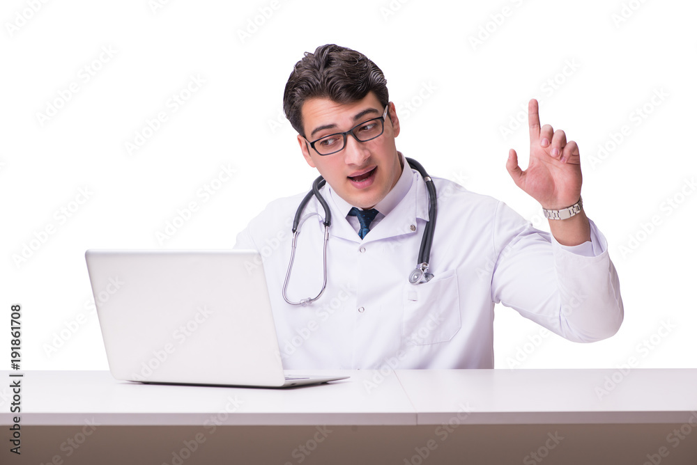Doctor in telemediine mhealth concept on white Doctor in telemediine mhealth concept on white