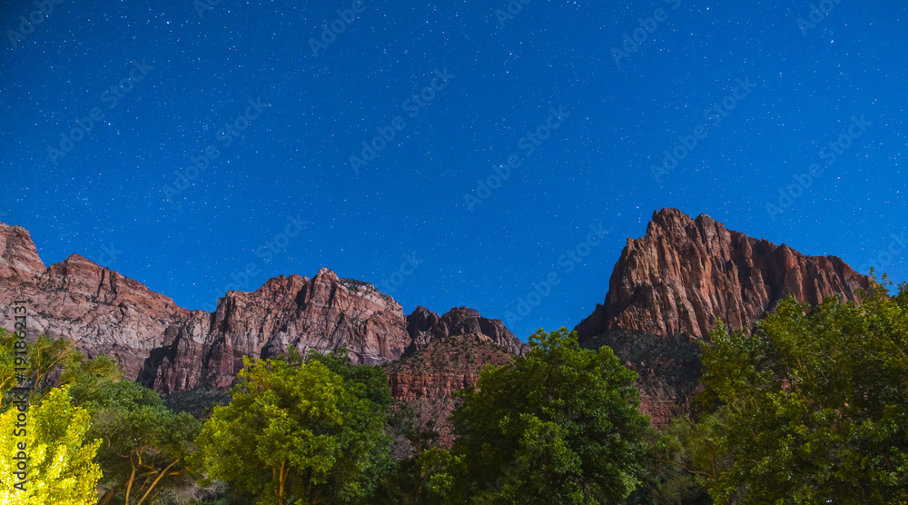  Zion national park at night with star,utah,usa.