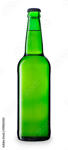 beer in green glass bottle