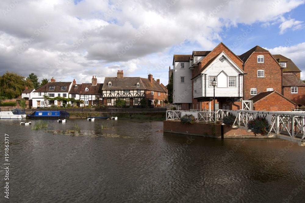 A picturesque corner by Abbey Mill in the town of Tewkesbury, Gloucestershire, Severn Vale, UK