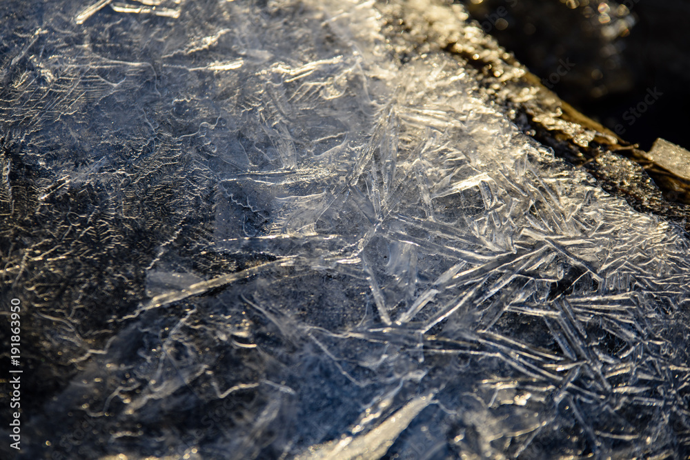 frozen ice crystals on river