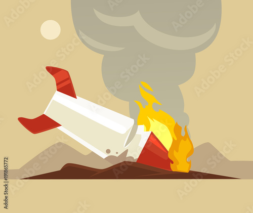Broken rocket. Vector flat cartoon illustration