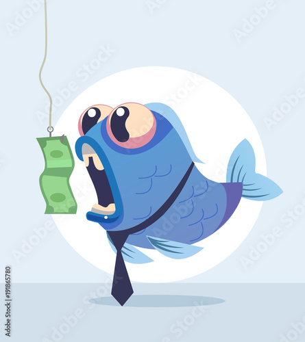 Business fish character. Vector cartoon illustration