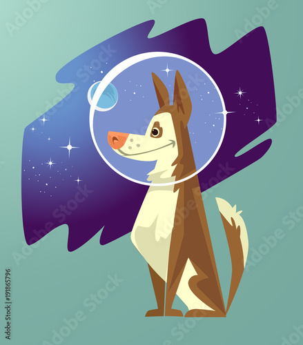 Dog astronaut character. Vector flat cartoon illustration 