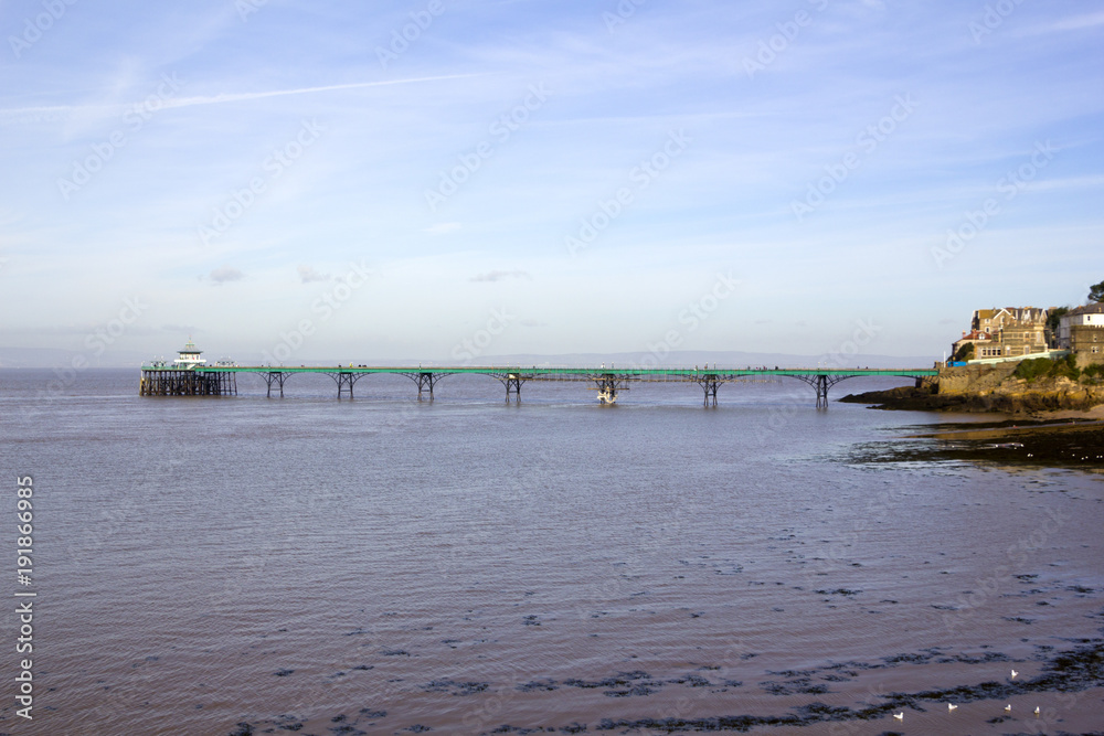 View of the historic Victorian pier at Clevedon on the Bristol Channel, Somerset, UK
