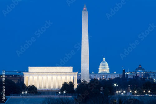 Washington DC monuments, Lincoln, Washington and Capitol Building photo