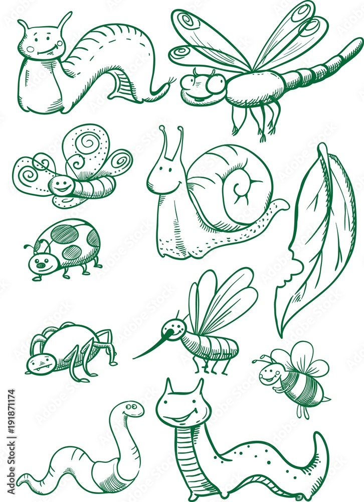 Insects set. Drawn insects set / Creative conceptual vector. Drawn insects set. Insects set. Drawn insects set / Creative conceptual vector. Drawn insects set.