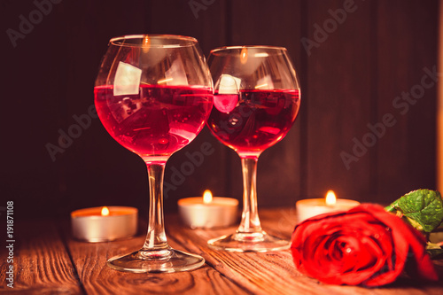 Valentine's day background with wine, candles