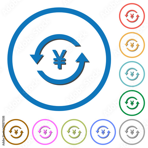 Yen pay back icons with shadows and outlines