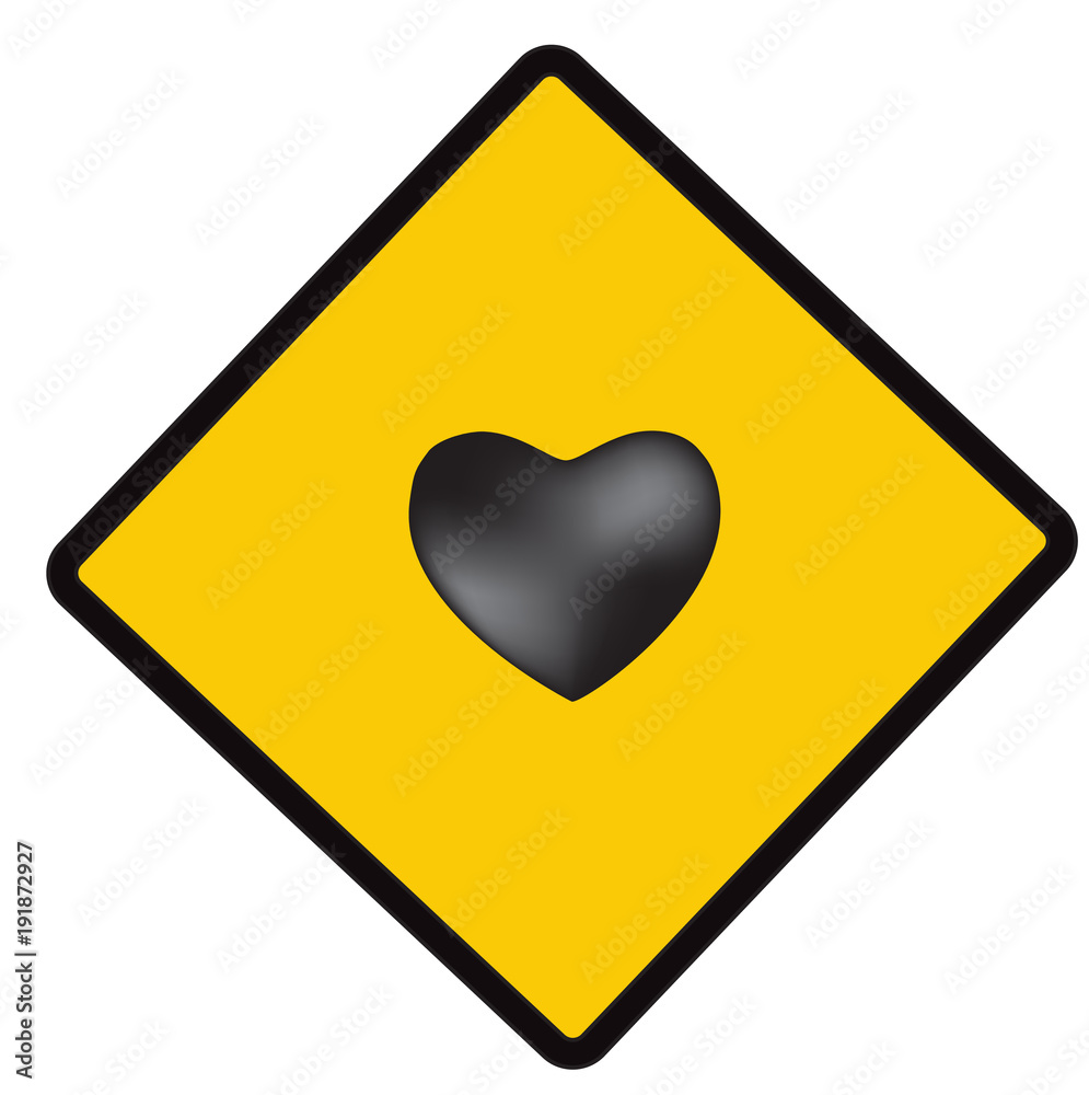 Heart sing, caution symbol, vector illustration. Heart sing, caution symbol, vector illustration.