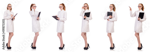 Young medical student with binder talking on a cell isolated o