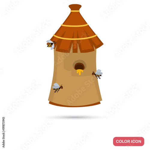 Home bee hive color flat icon