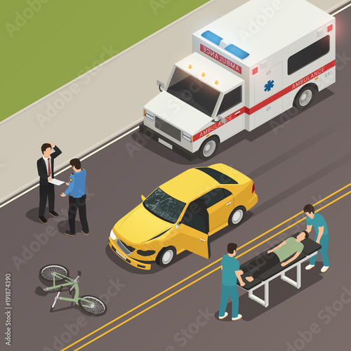 Traffic Accident Scene Isometric Composition 