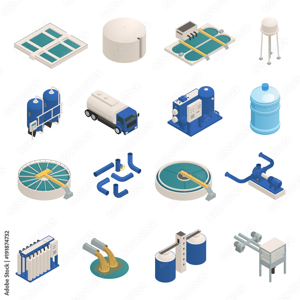 Fototapeta premium Wastewater Purification Isometric icons Set