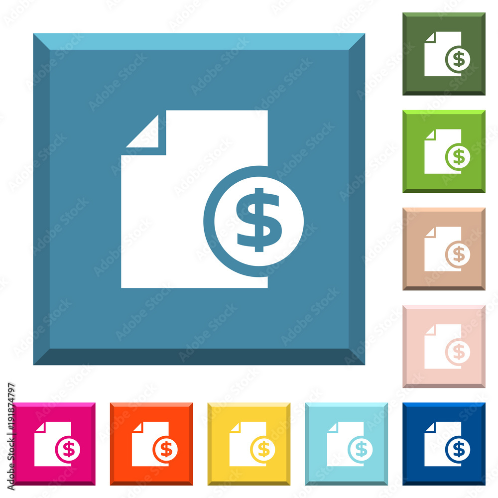 Dollar financial report white icons on edged square buttons Dollar financial report white icons on edged square buttons