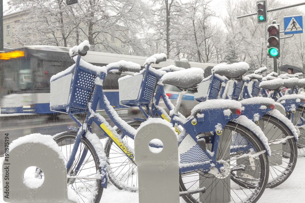 Snow-covered City Bikes